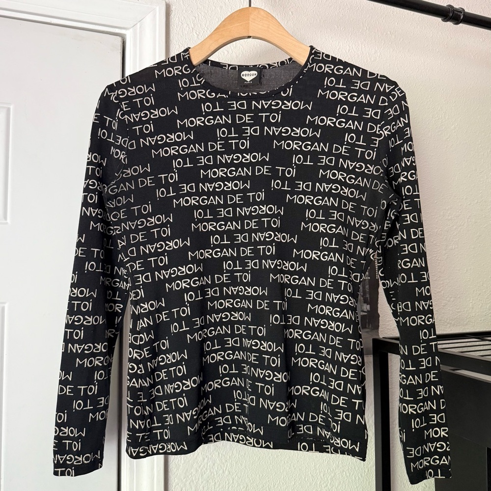 MORGAN DE TOI black vintage logo crew neck long sleeve baby tee shirt top